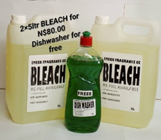 2X 5Ltr Bleach + Free 750g Dishwasher